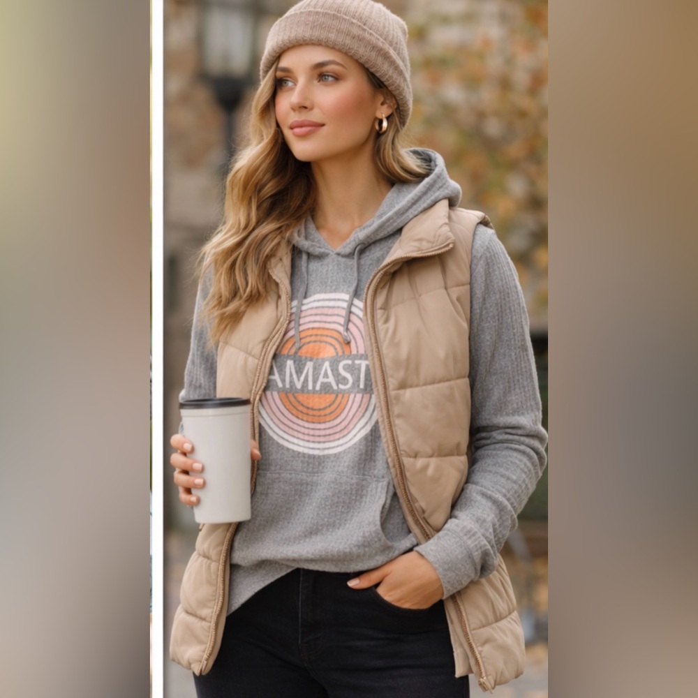 Waffle Knit Hooded Sweatshirt - Namaste - Picture 3 of 10